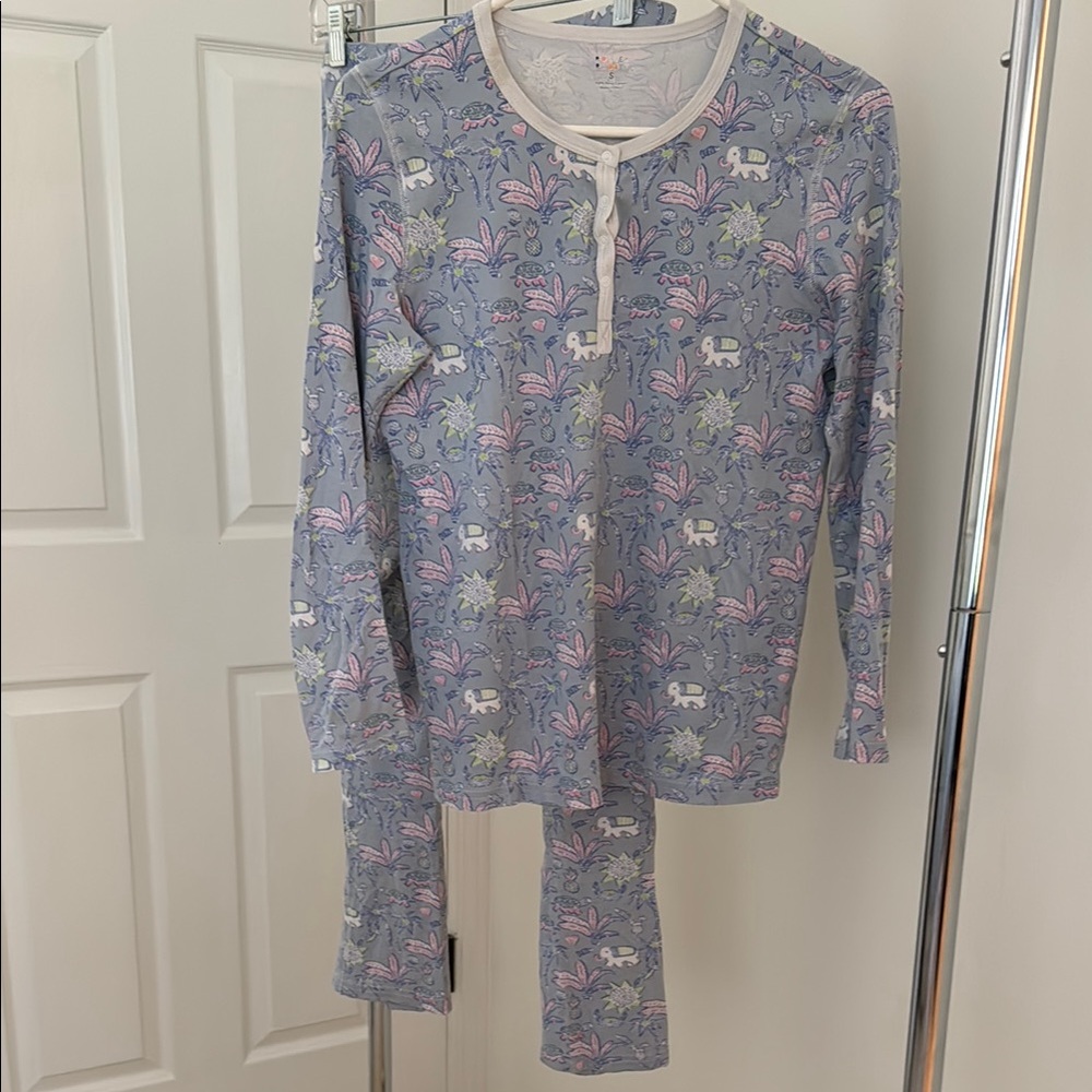 Roller Rabbit Woman’s Pajamas - Blue and Pink Floral with turtles and elephants